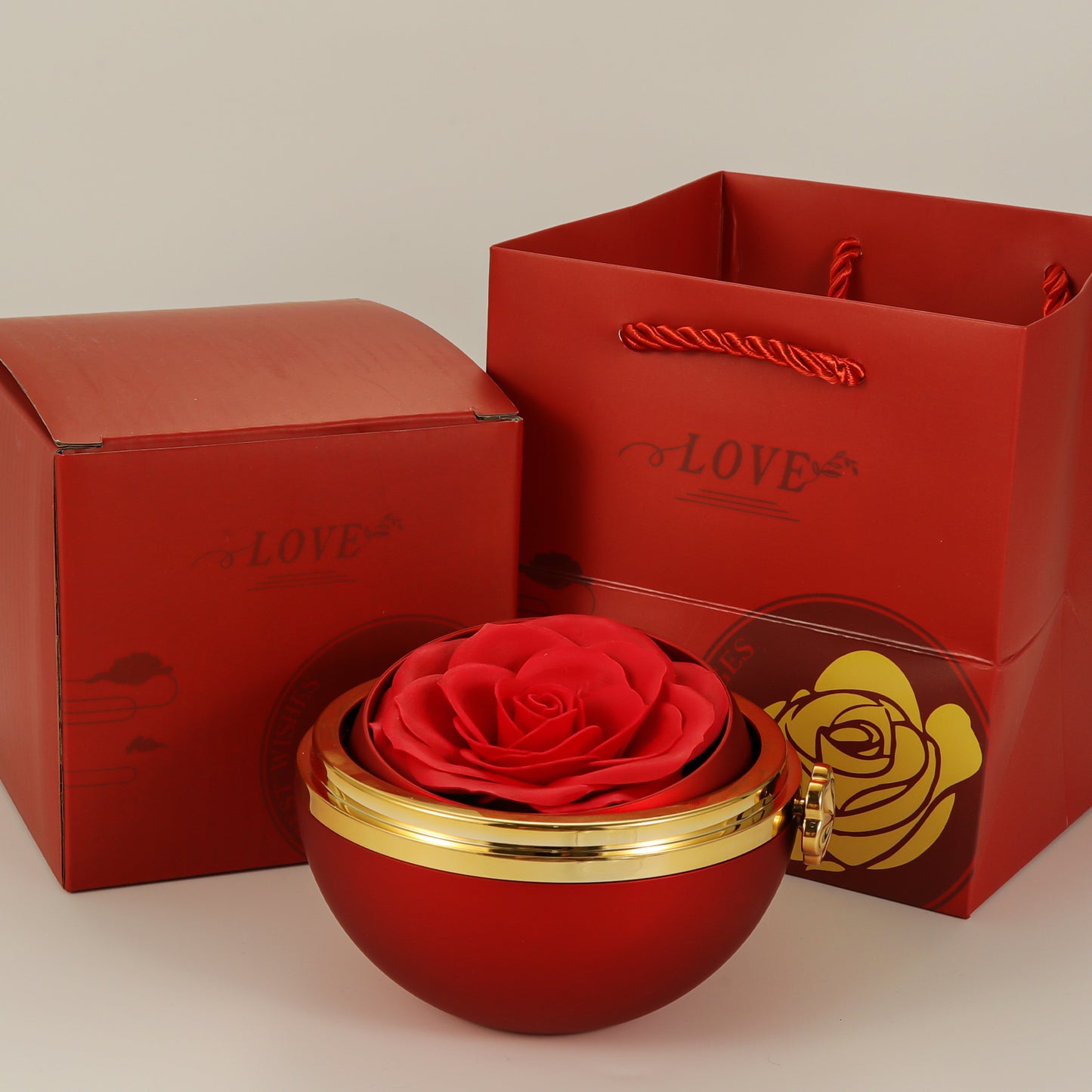 Eternal Rose Gift Box with Engraved Double Heart Name Necklace